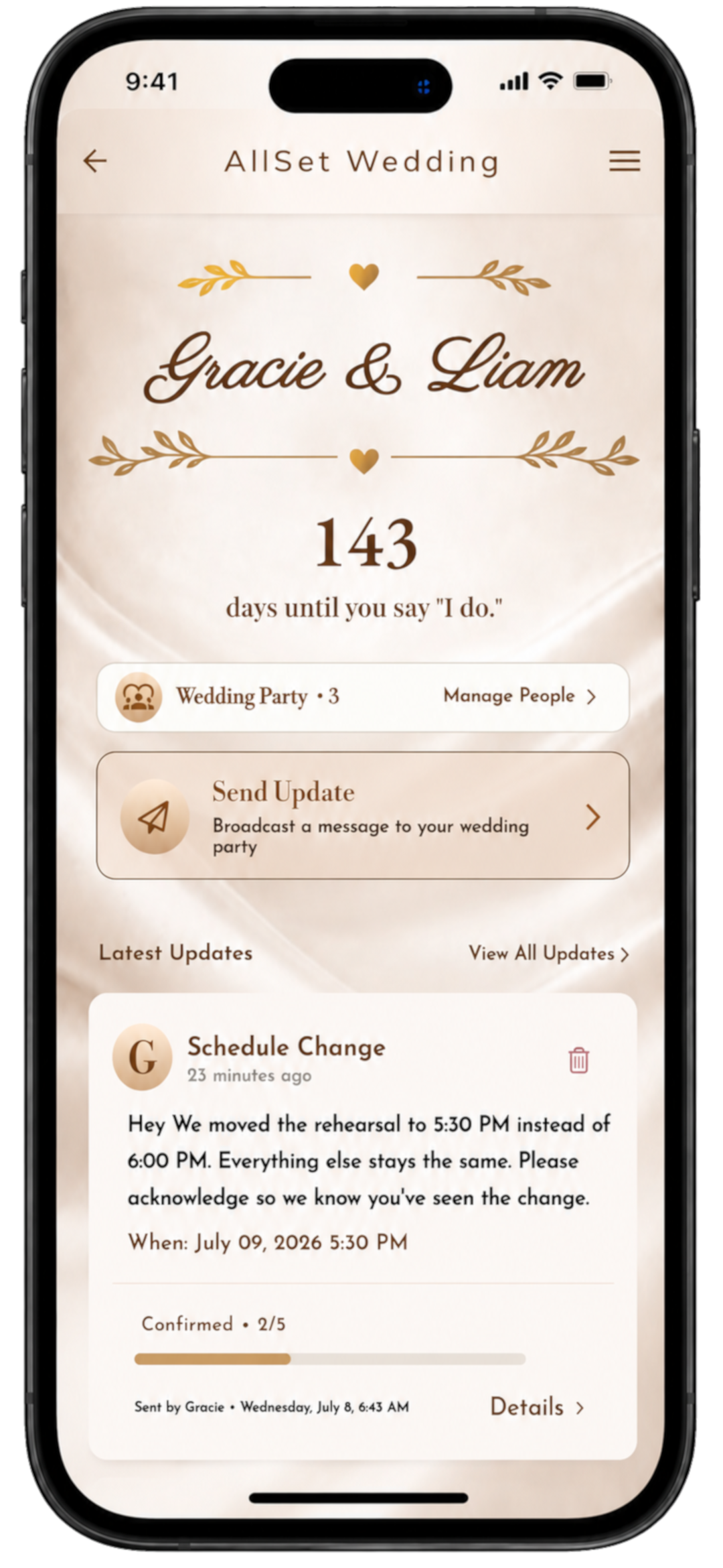 AllSet Wedding app shown on a phone